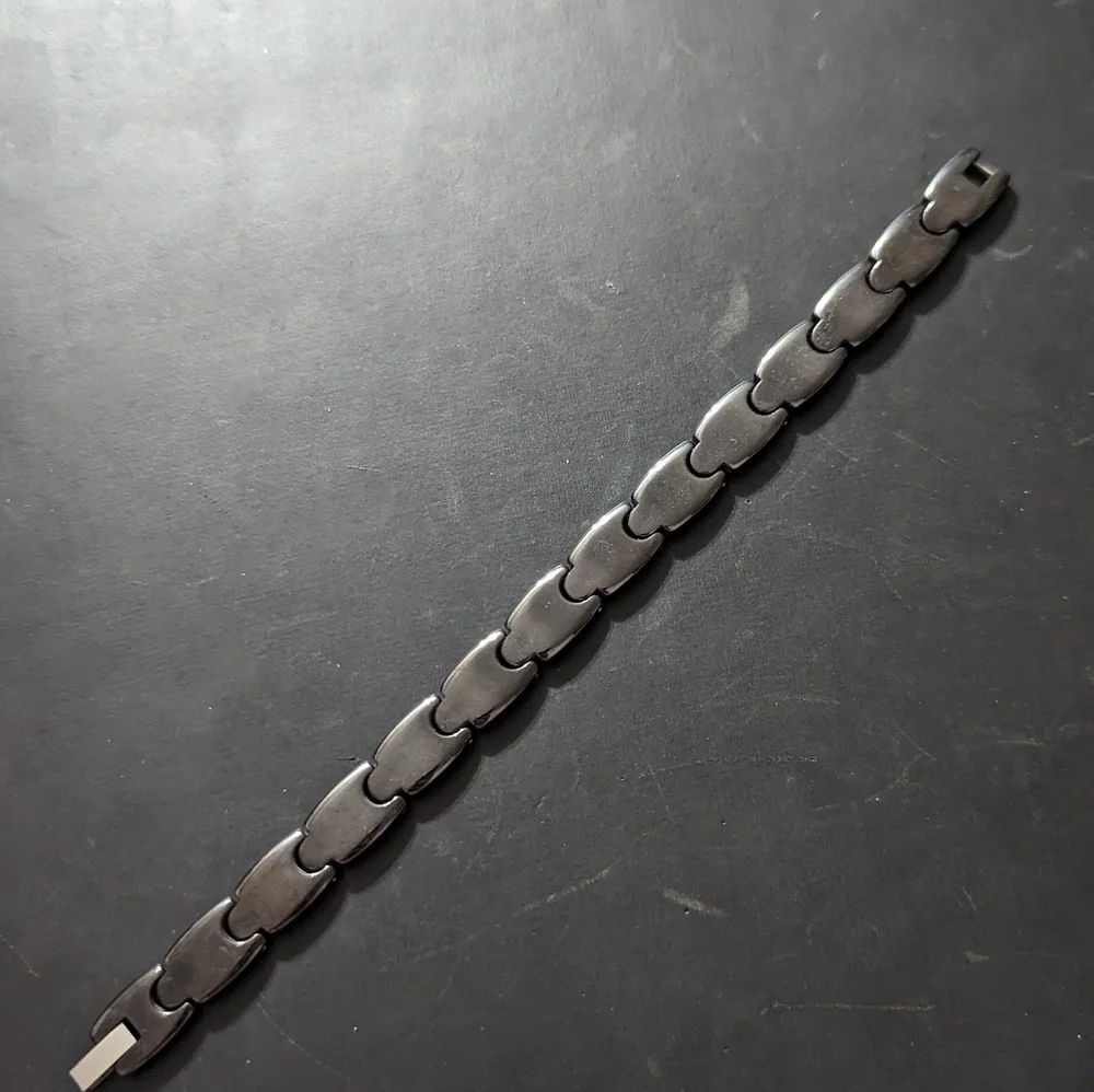 BLACK Ceramic Stainless Steel Link Unisex Statement Bracelet